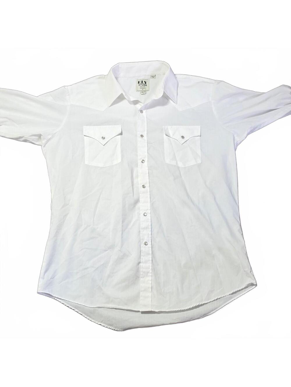 Ely Cattleman Men's White Dress Shirt To large Pearl Snap Western Cowboy
